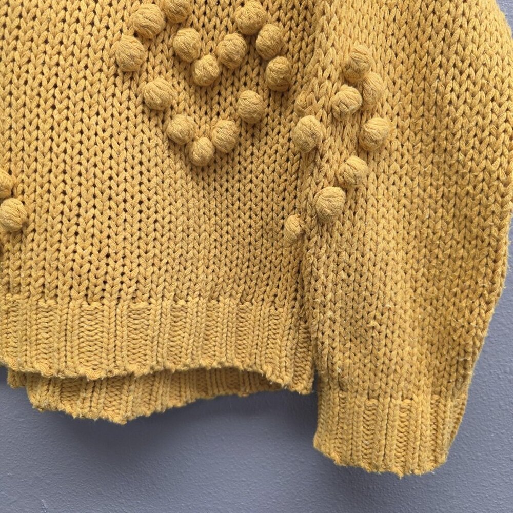 Cocobleu Sweater Womens Large Yellow Chunky Knit Bobble Heart Pullover Crewneck - Picture 3 of 9